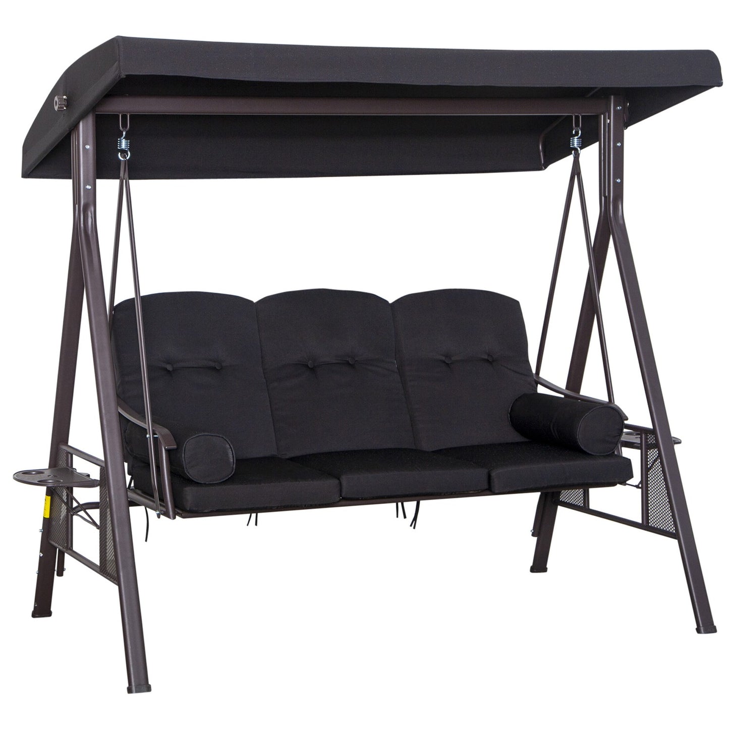 3-seat garden swing with canopy and cushions, black metal