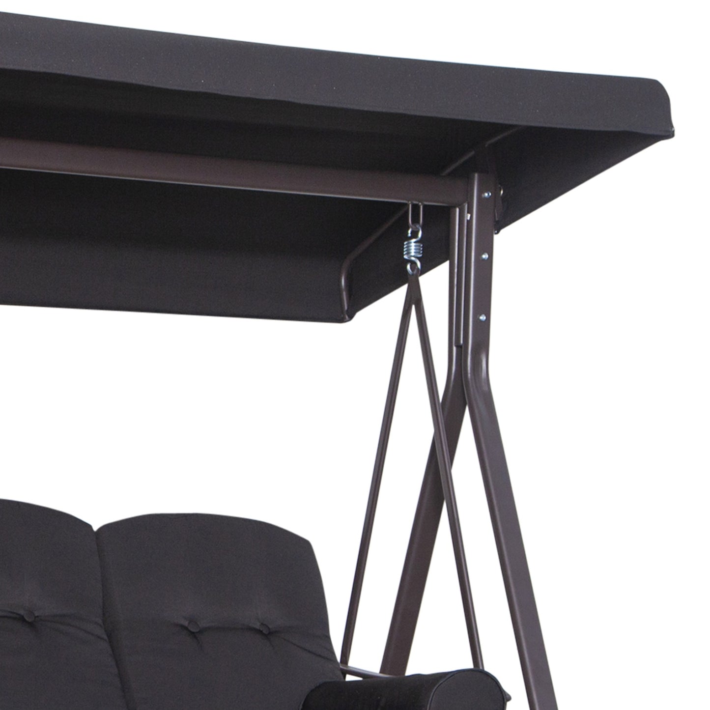 3-seat garden swing with canopy and cushions, black metal