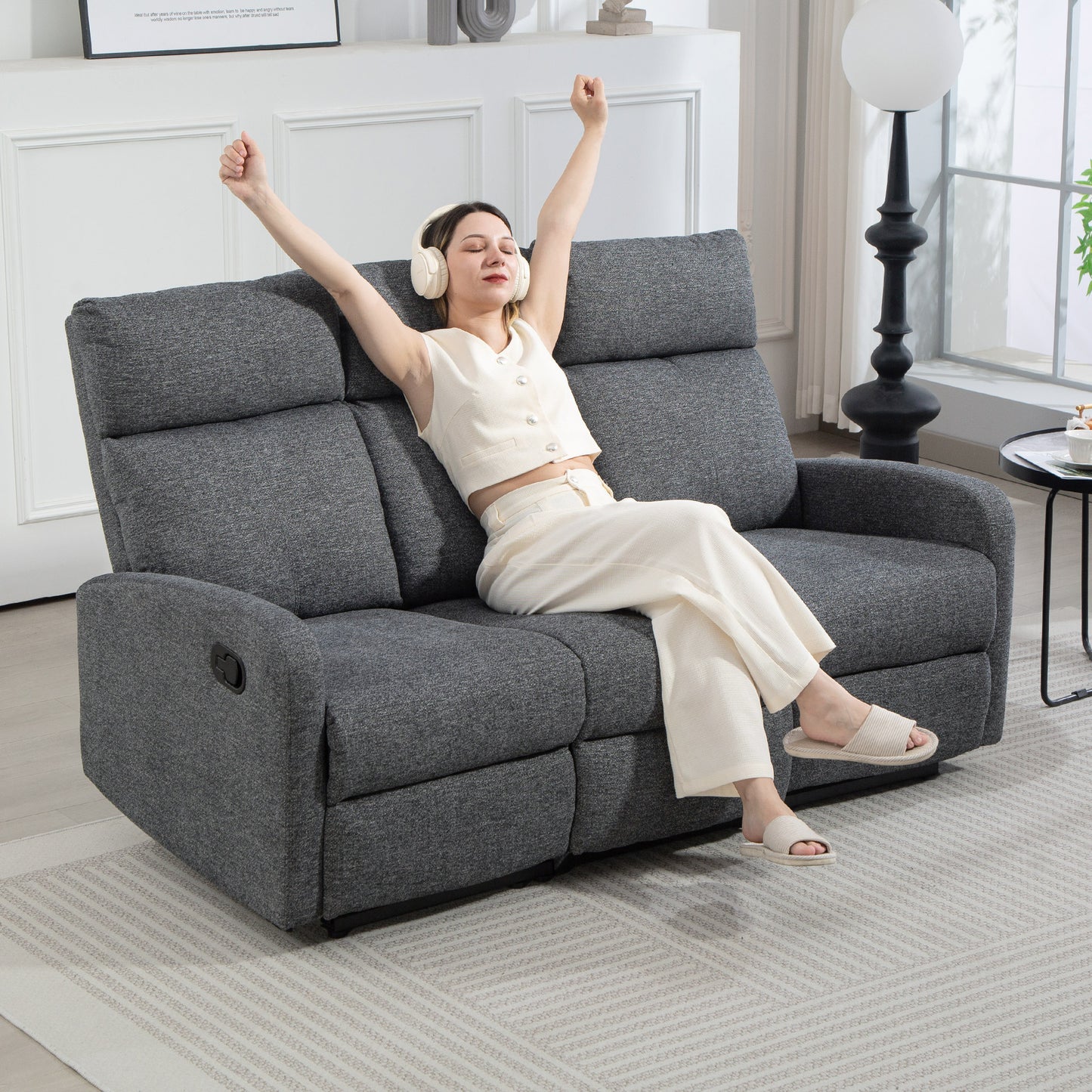 3-Seater Recliner Sofa, Adjustable Backrests, Grey Fabric