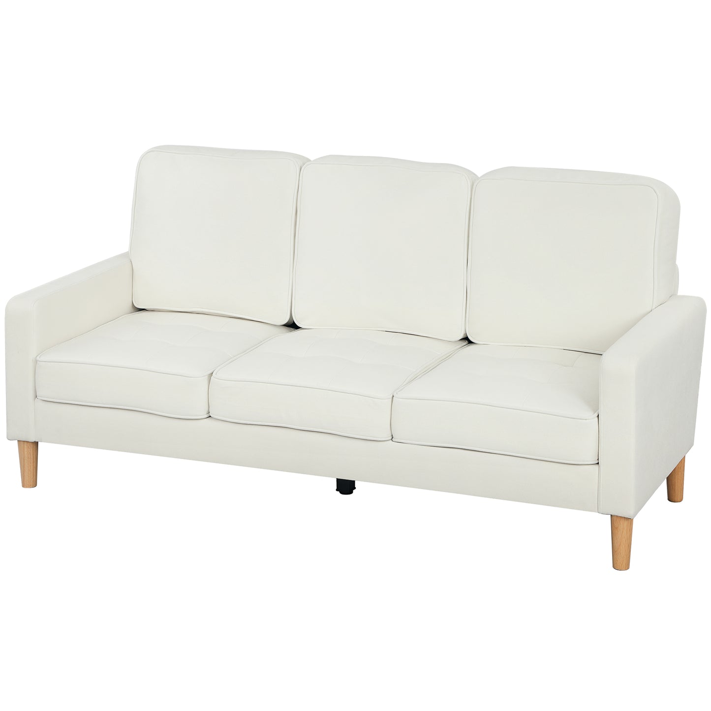 3-Seater Sofa, Thick Cushions, Rubberwood, Cream Fabric