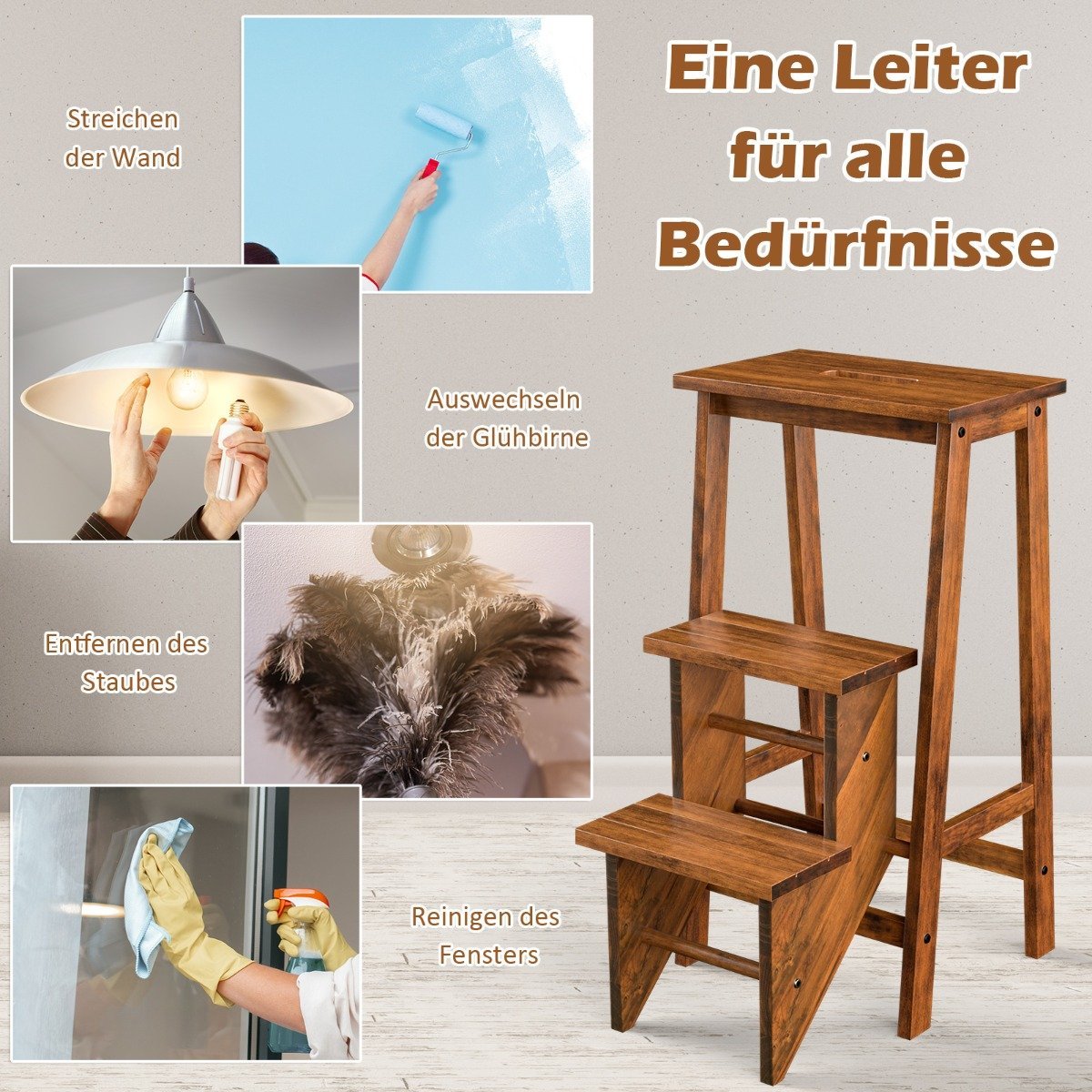 3-Step Folding Step Stool with Rotating Steps & Handle
