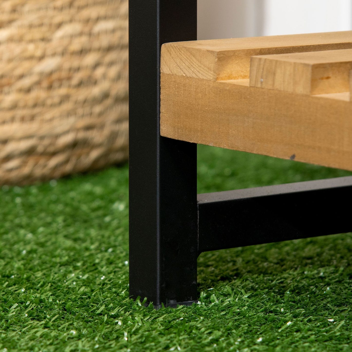 Three-level wooden plant shelf with hooks - 80x36x174 cm