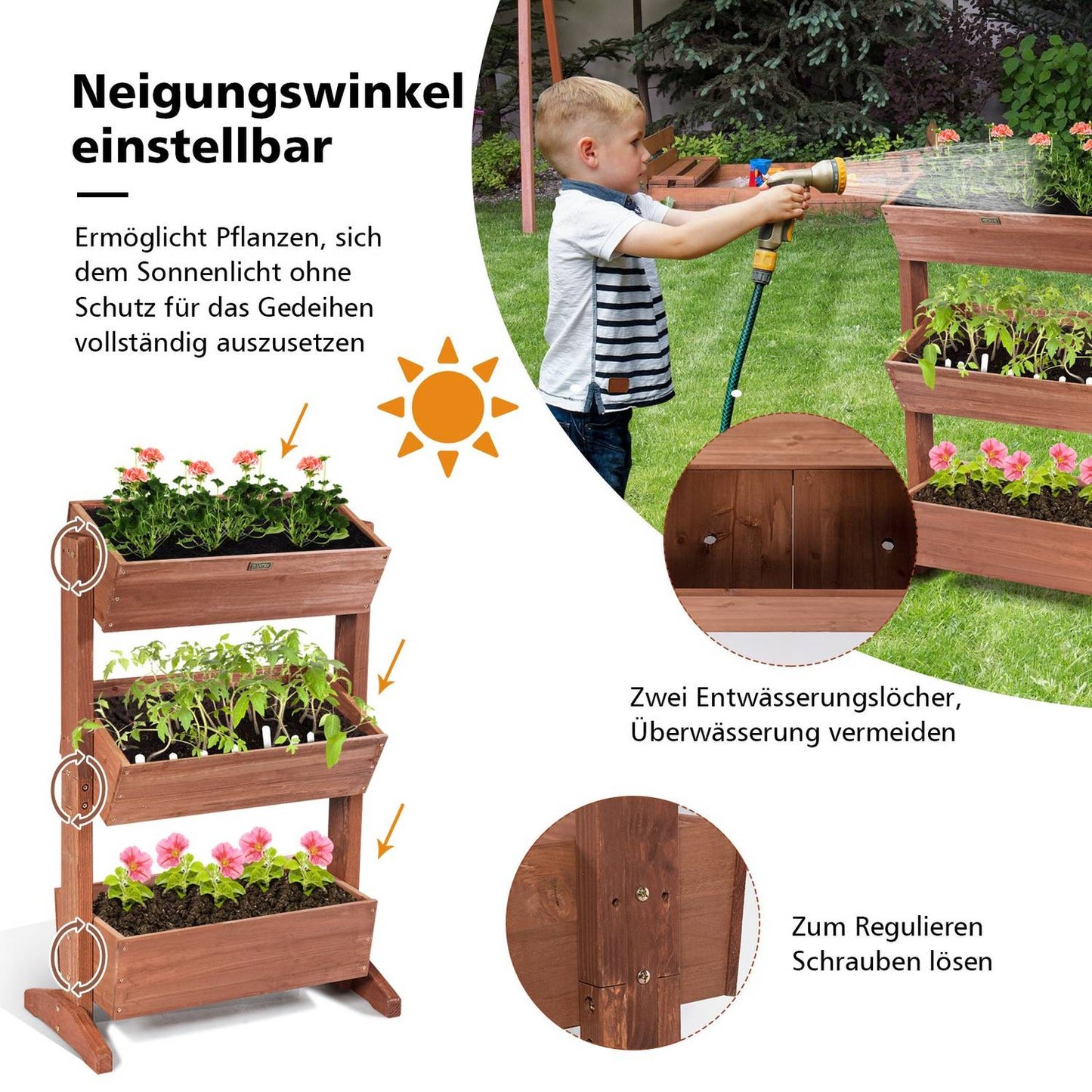 3 Tier Wooden Flower Shelf Flower Stand 3 Tier Raised Bed Flower Stairs 71 x 38 x 105 cm Brown