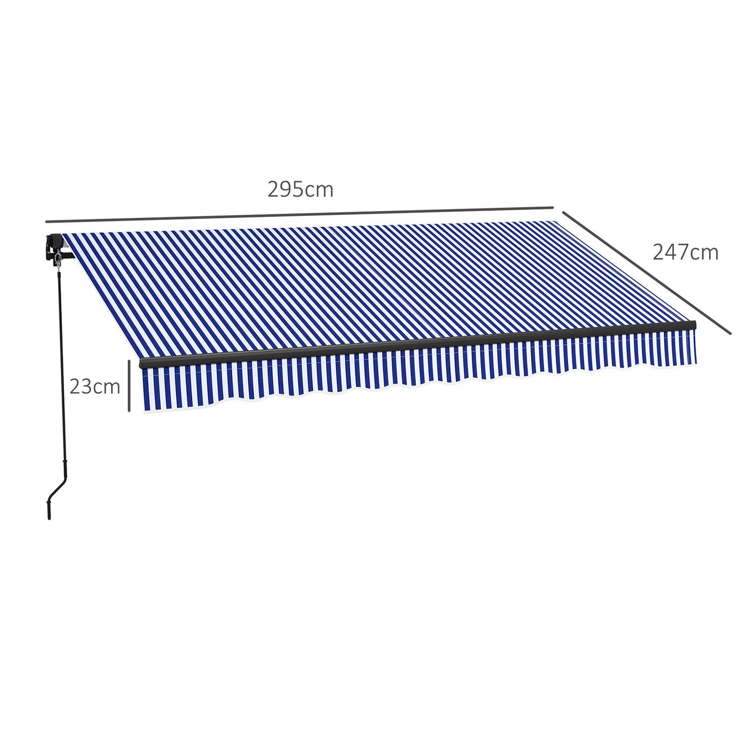 Wall-mounted awning, 3x2.5m, Blue & White, Sun protection