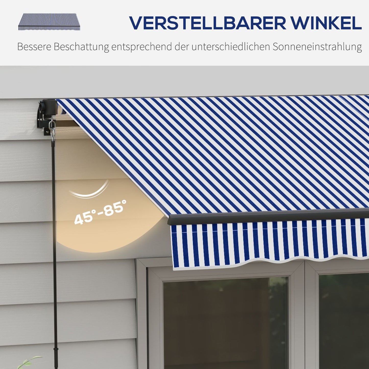 Wall-mounted awning, 3x2.5m, Blue & White, Sun protection