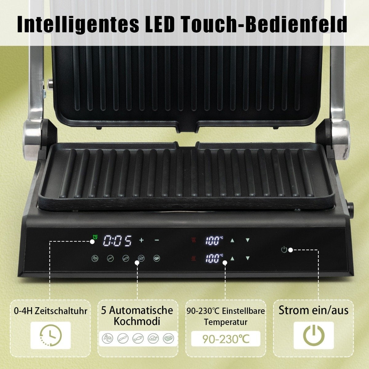 3-in-1 1800W Panini Press Grill with Non-Stick Plates Electric Grill