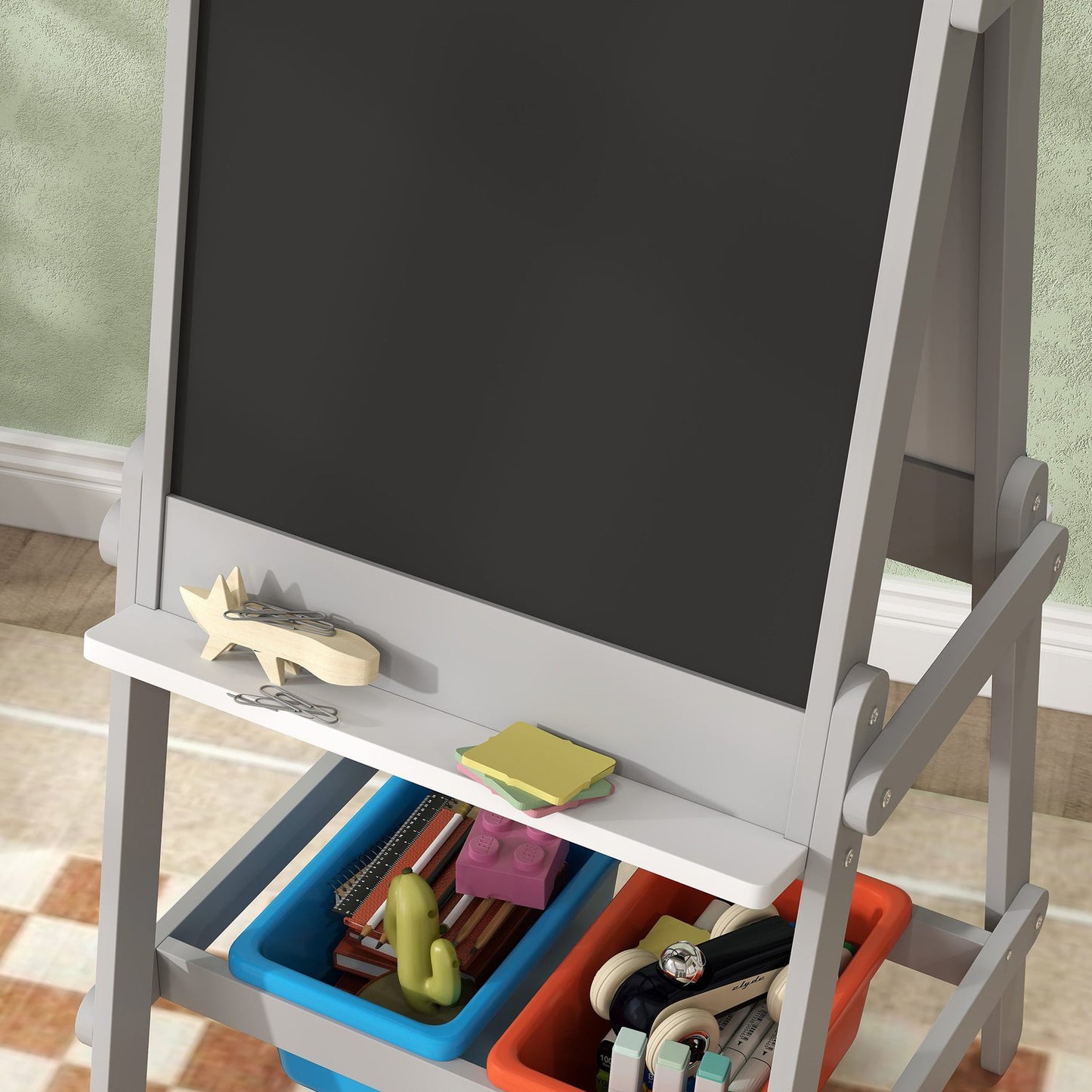 3-in-1 children's easel: blackboard, whiteboard, storage - gray