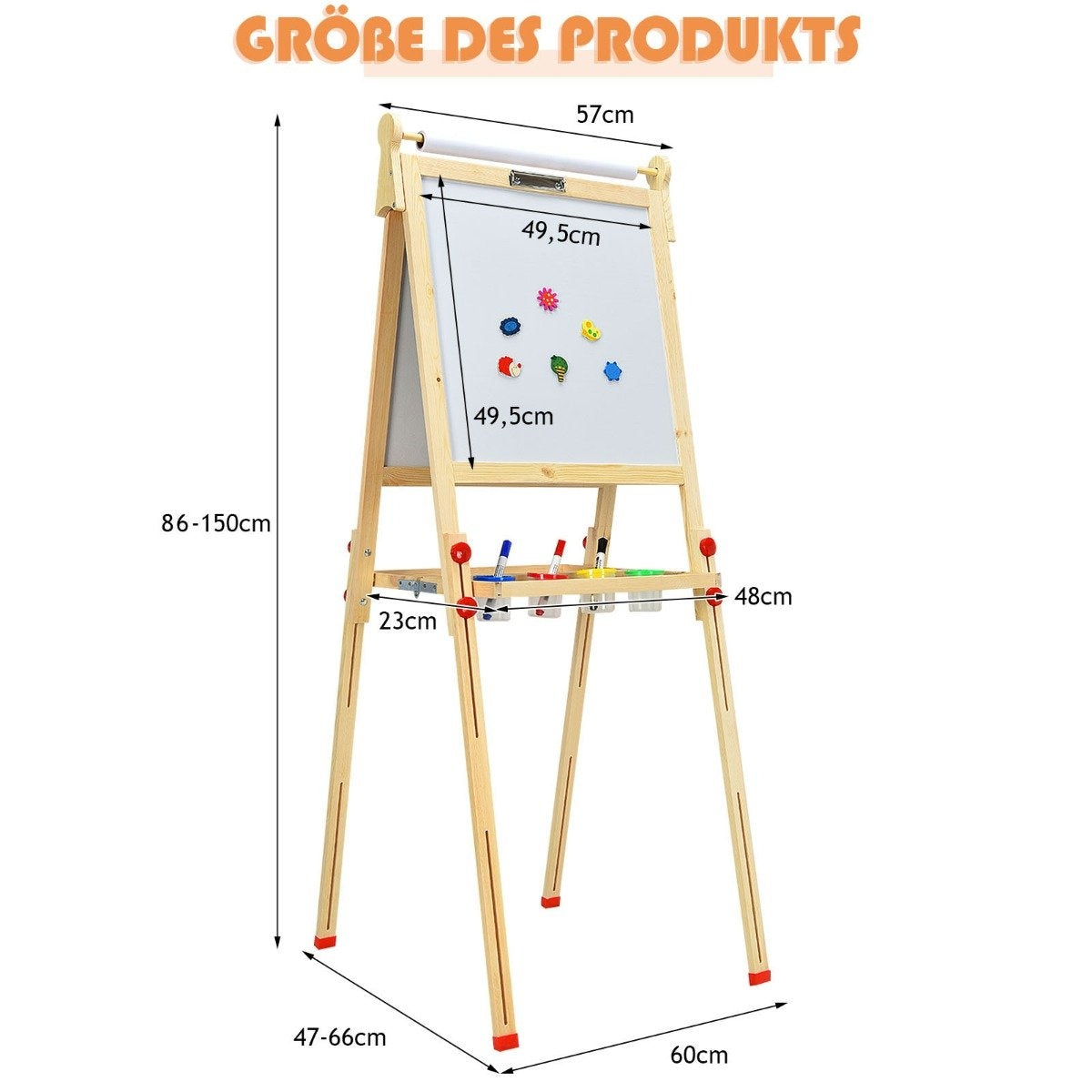 3 in 1 Children's Double-Sided Wooden Easel with Whiteboard & Chalkboard & Drawing Paper
