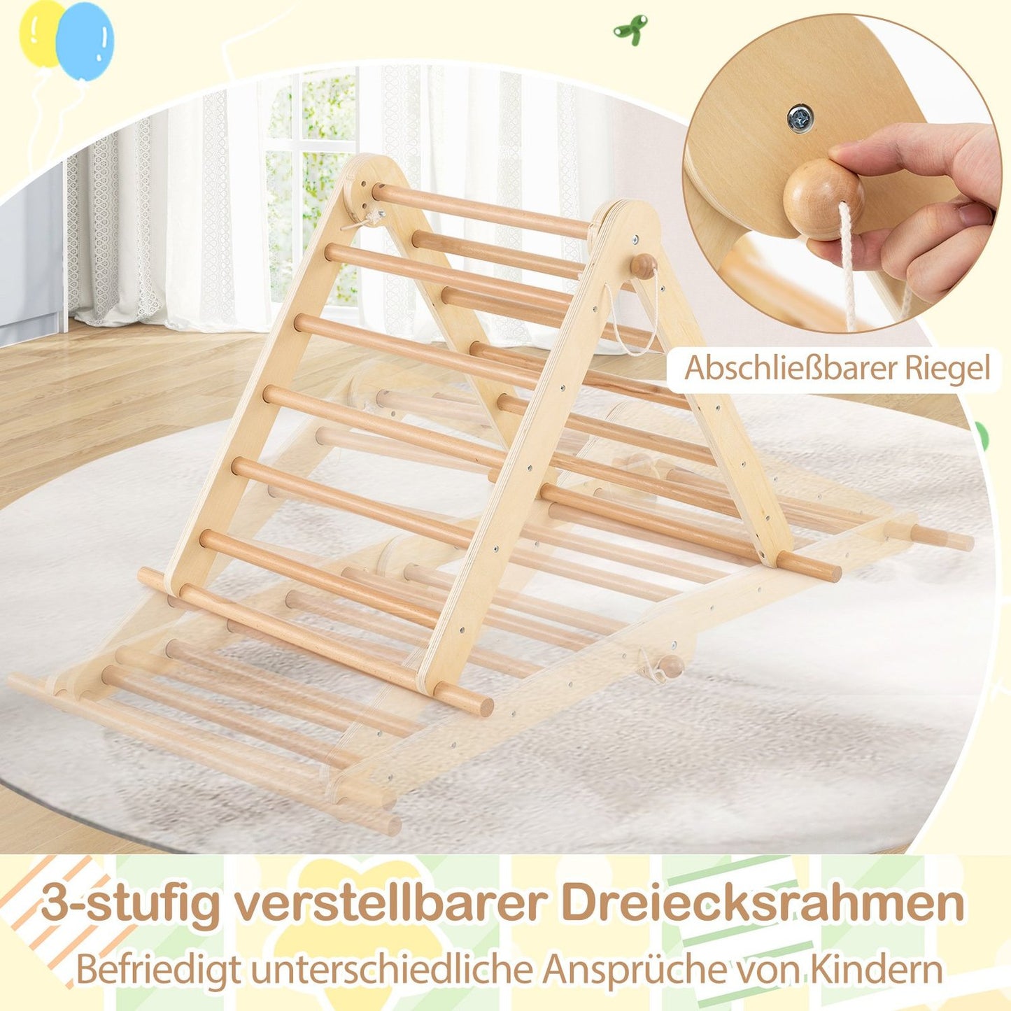 3-in-1 Climbing Frame: Triangle, Ladder & Rocker, Foldable Wood