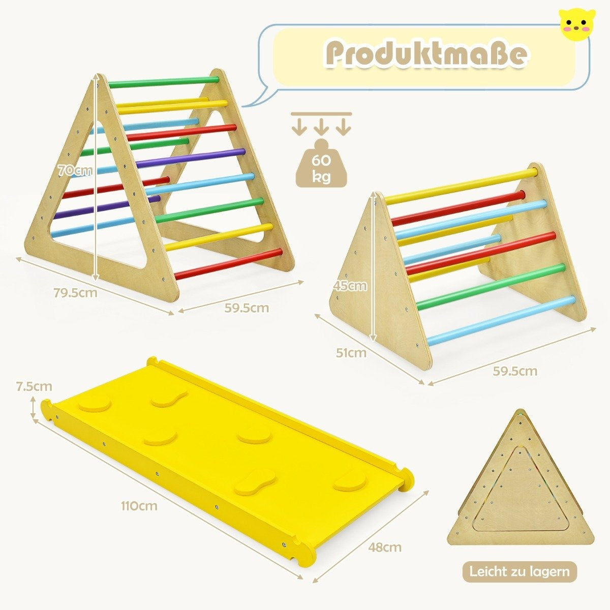 3 in 1 Climbing Toy Set for Toddlers Climbing Triangle & Ladder & Slide Climbing Frame Colorful
