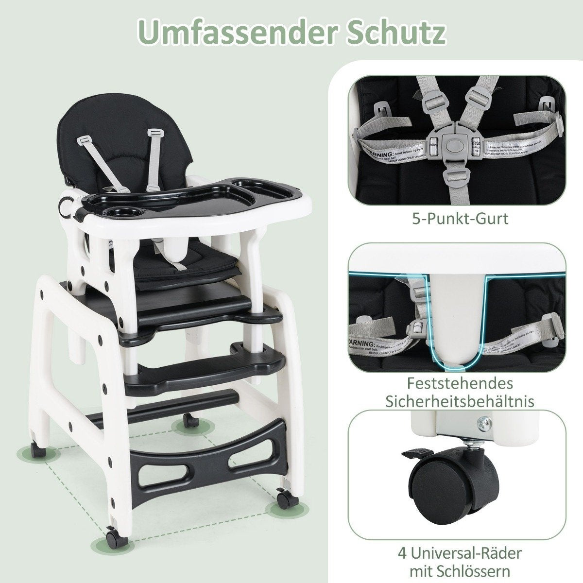 3-in-1 Convertible Baby High Chair – Black