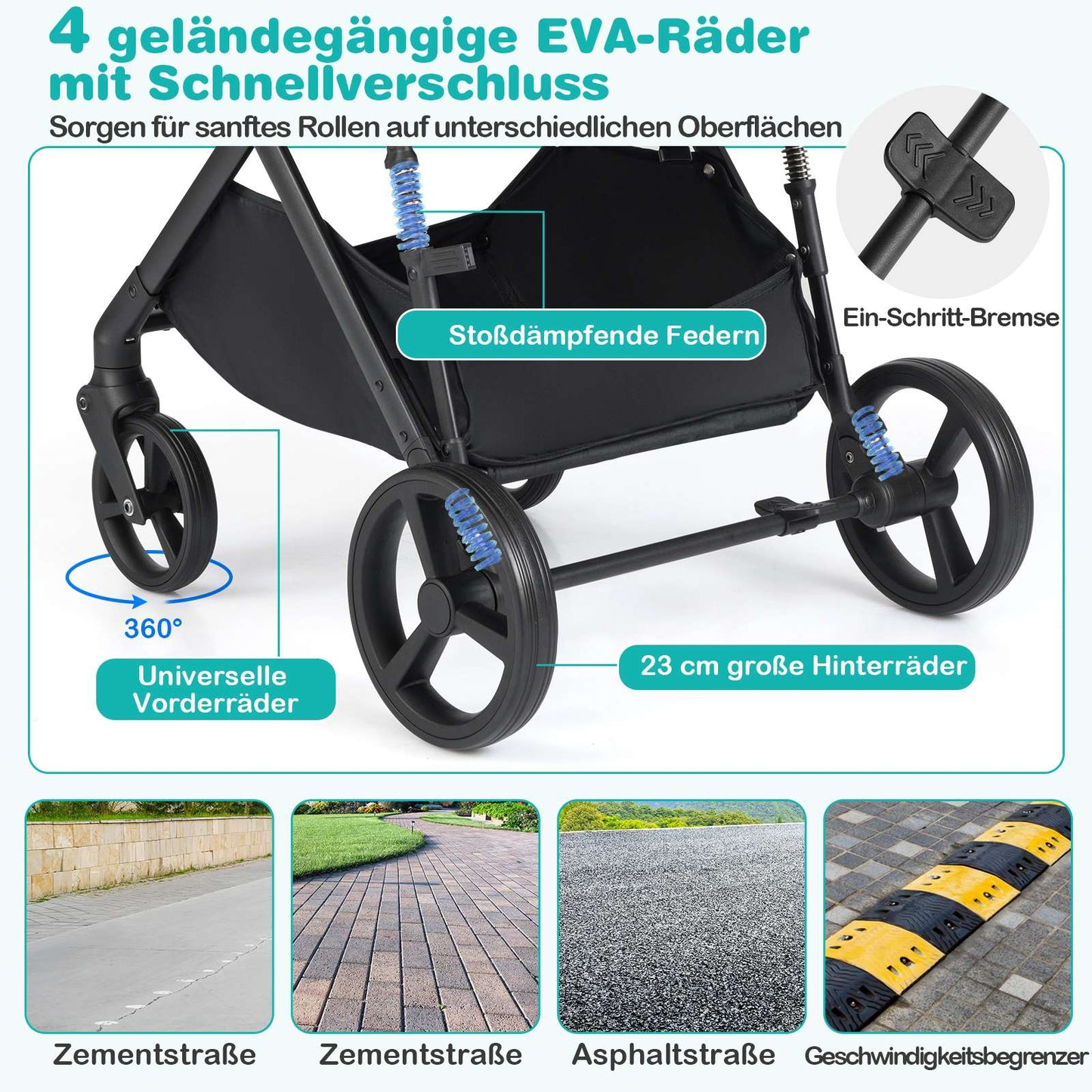 3-in-1 Foldable Stroller with Reversible Seat & Recline Function