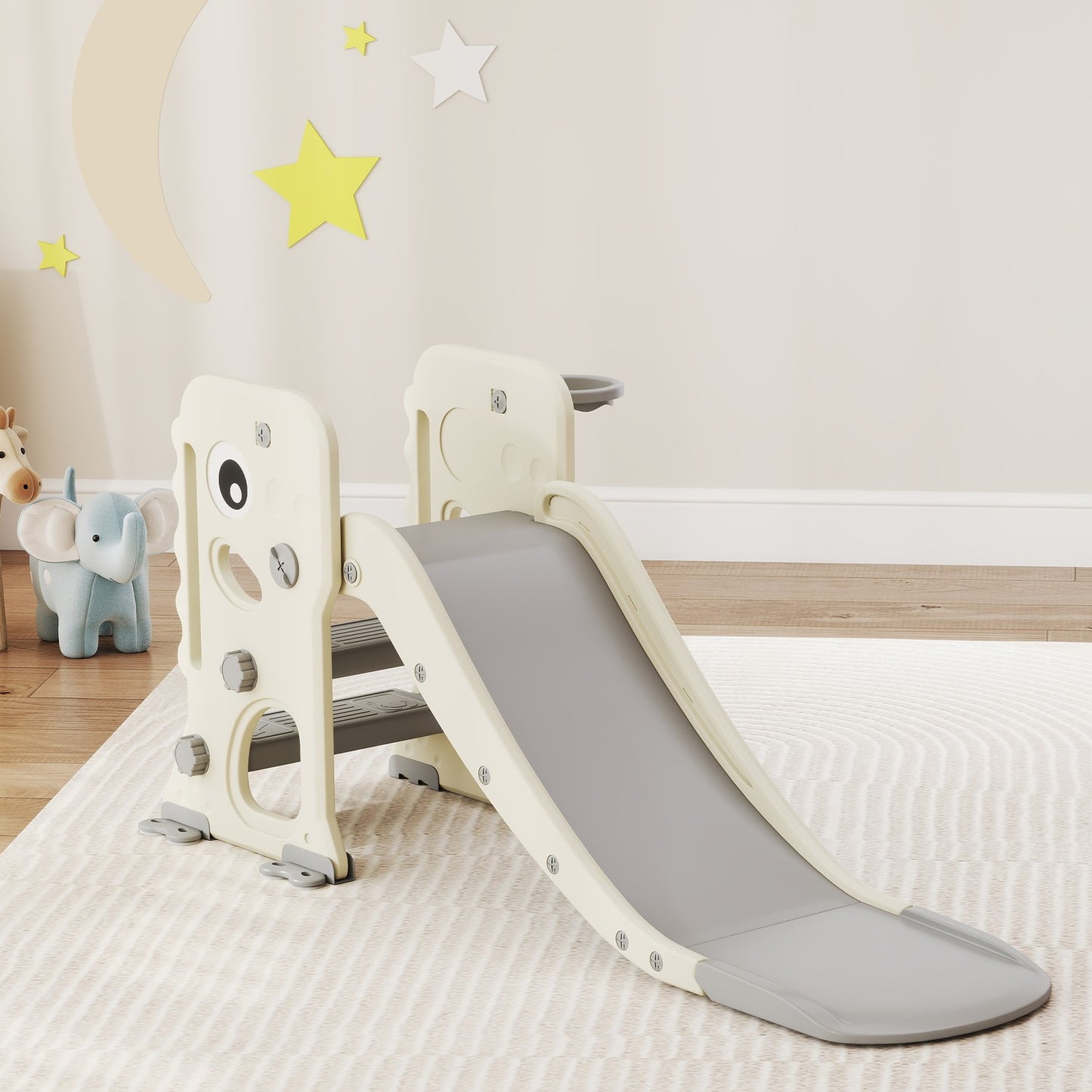 3-in-1 Toddler Slide with Climbing Frame & Hoop, Foldable