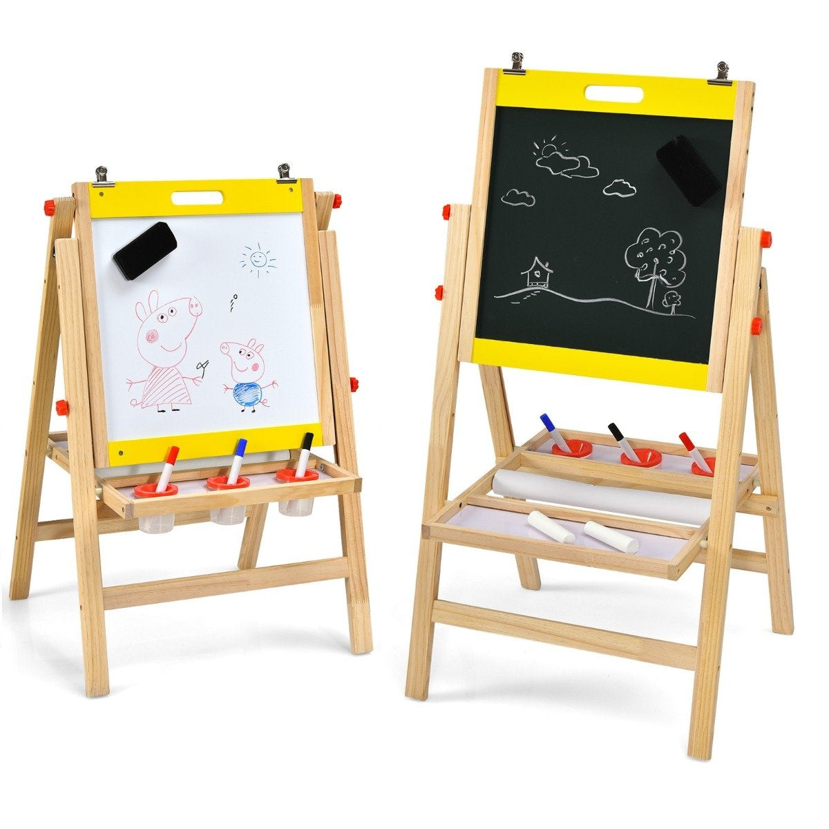 3 in 1 children's board foldable height-adjustable wooden board for children 50.5 x 53.5 x 79-104 cm natural + yellow