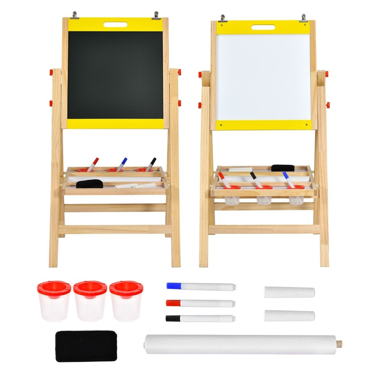 3 in 1 children's board foldable height-adjustable wooden board for children 50.5 x 53.5 x 79-104 cm natural + yellow