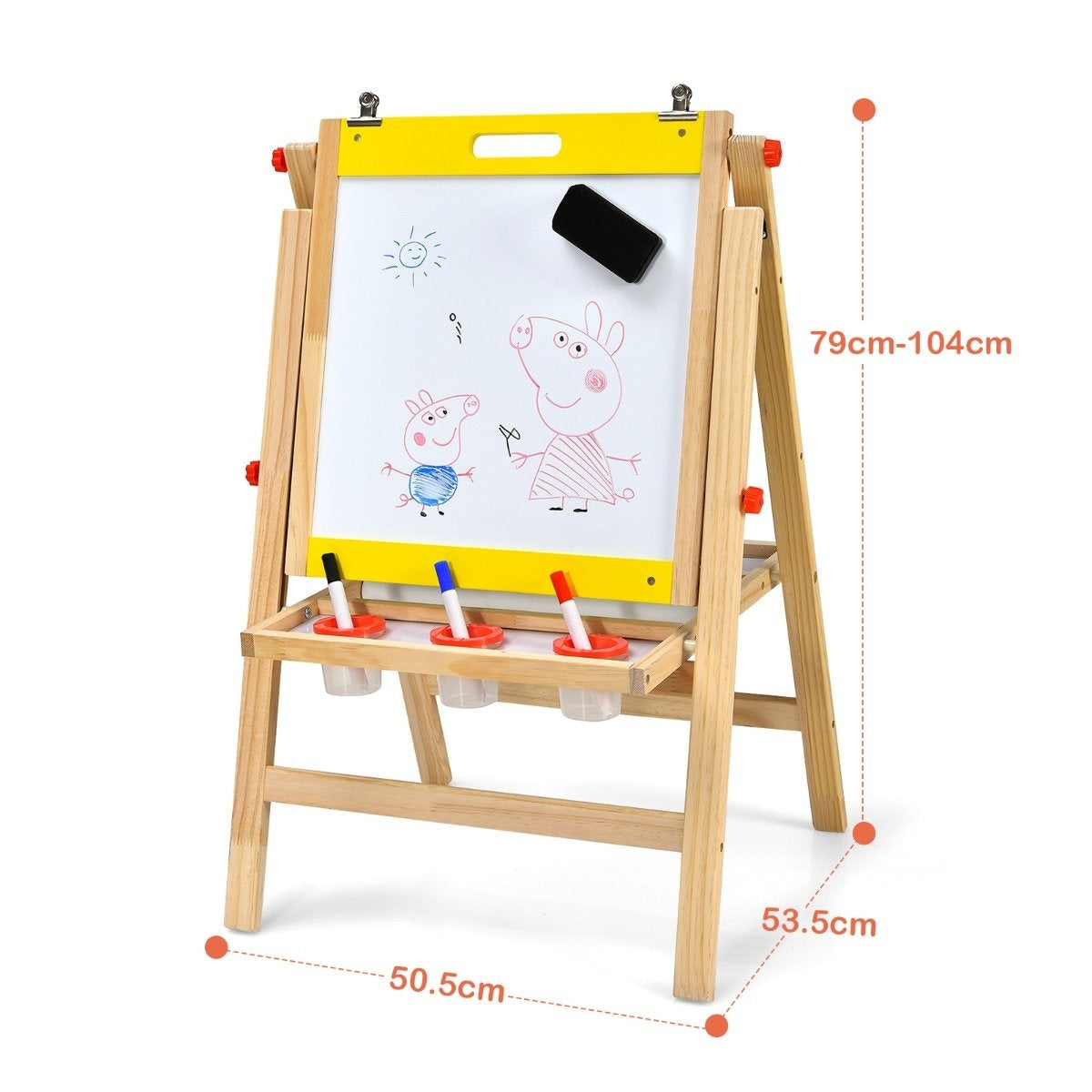 3 in 1 children's board foldable height-adjustable wooden board for children 50.5 x 53.5 x 79-104 cm natural + yellow