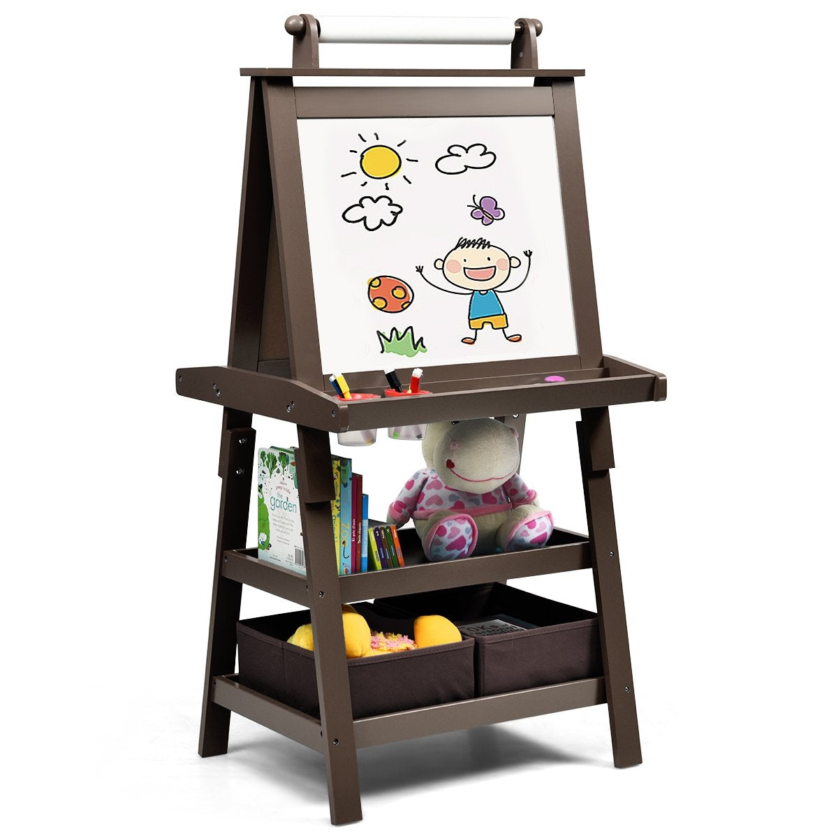 3 in 1 children's easel children's board double-sided whiteboard stand board including magnets for toddlers coffee