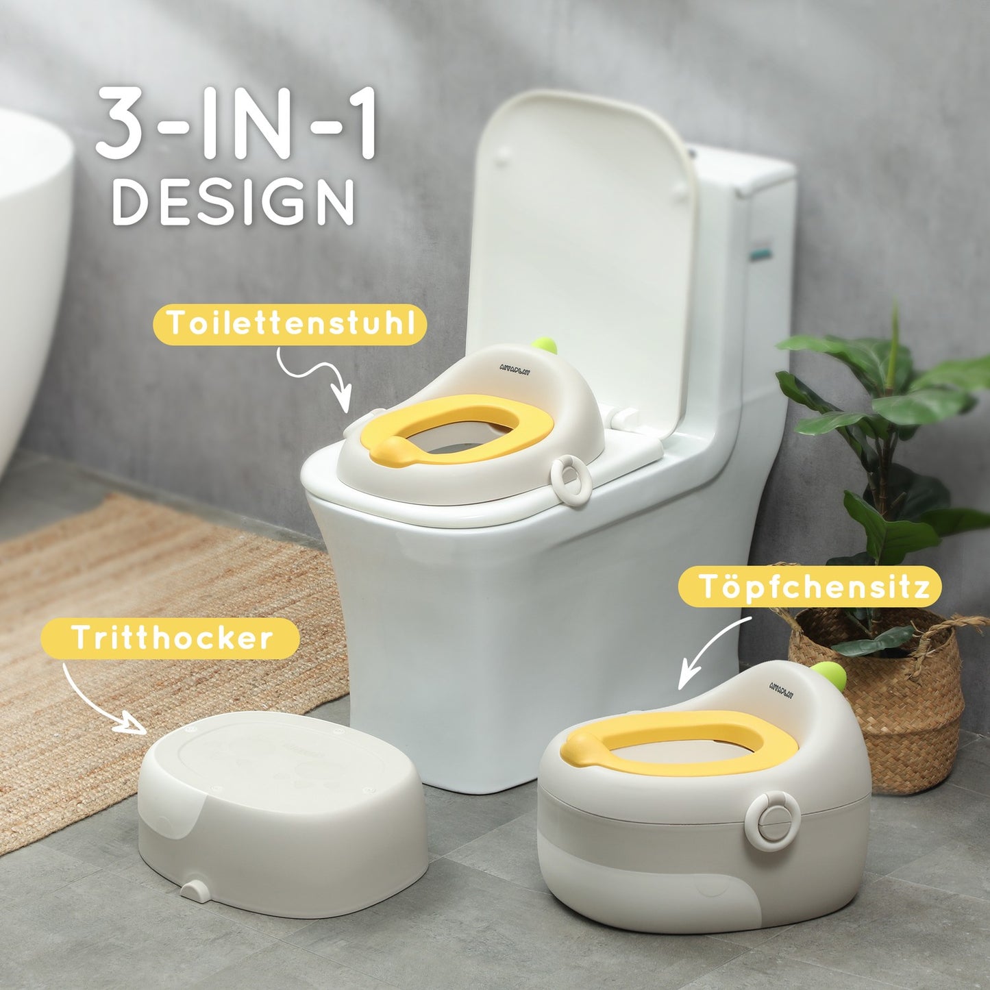 Children's 3-in-1 potty with handle, grey, up to 50 kg