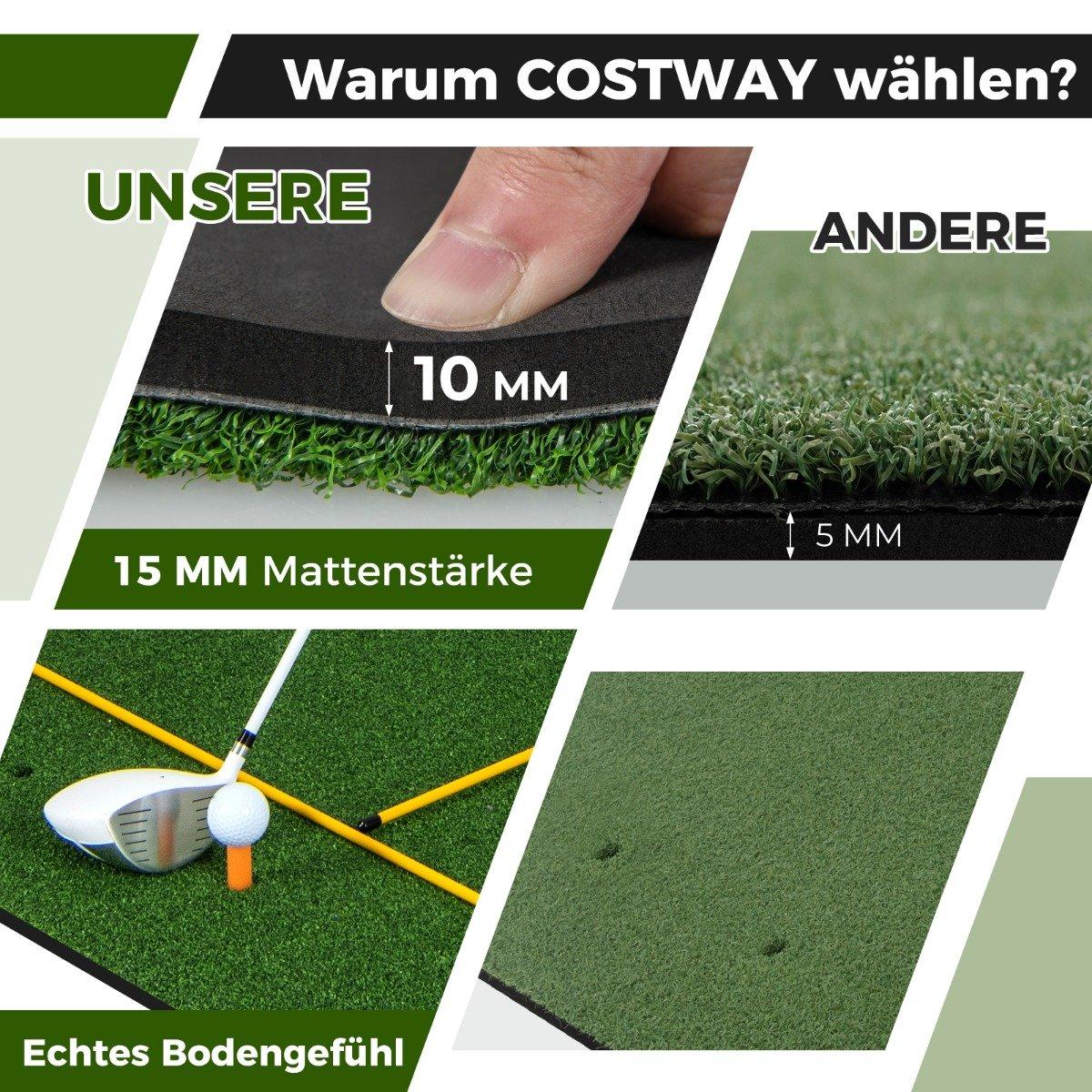 3-in-1 golf tee mat with artificial turf, 2 golf tees, 2 alignment stakes & 6 pre-drilled tee holes, 152 x 92 cm, 27 mm