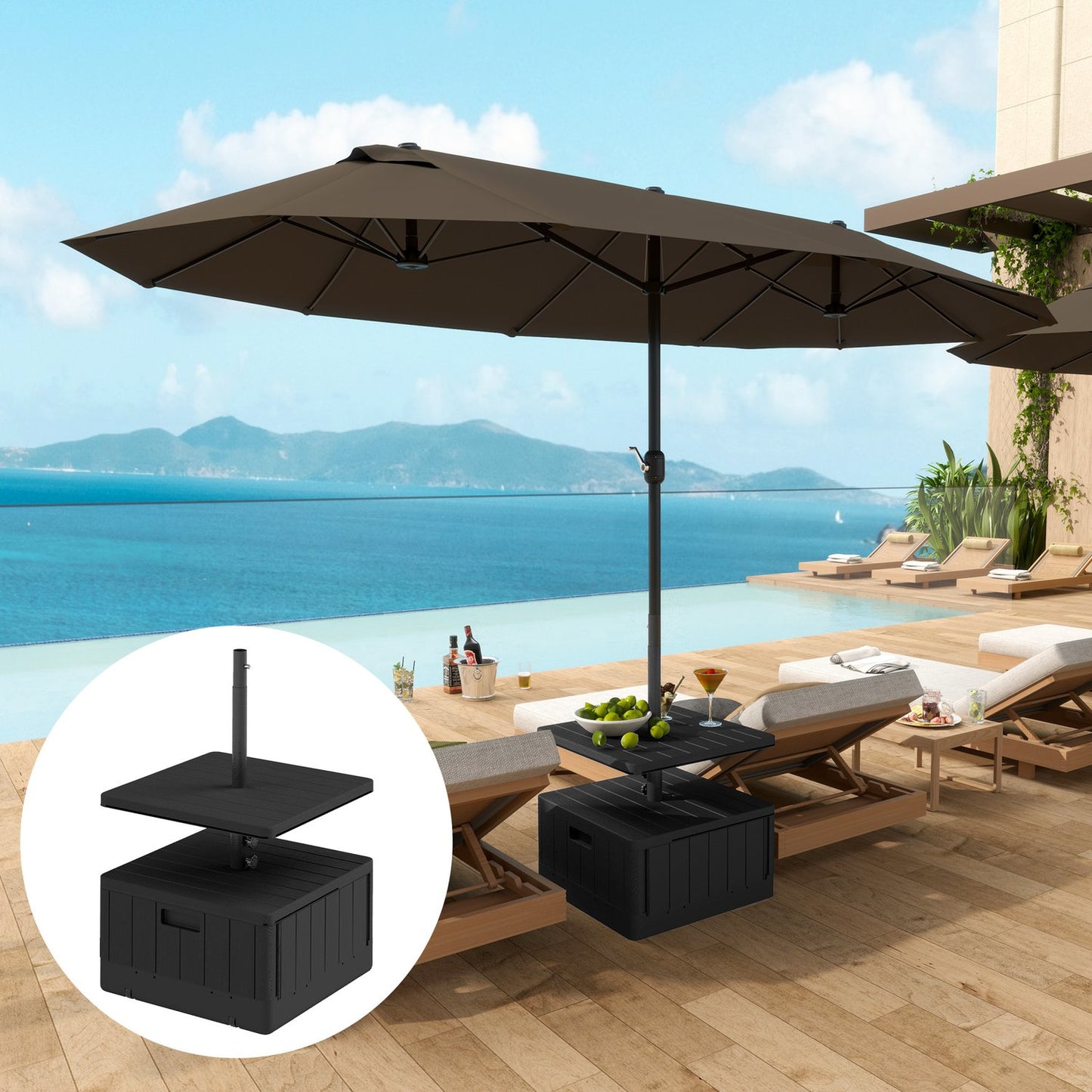 3-in-1 parasol stand 80 kg, fillable and plantable, black