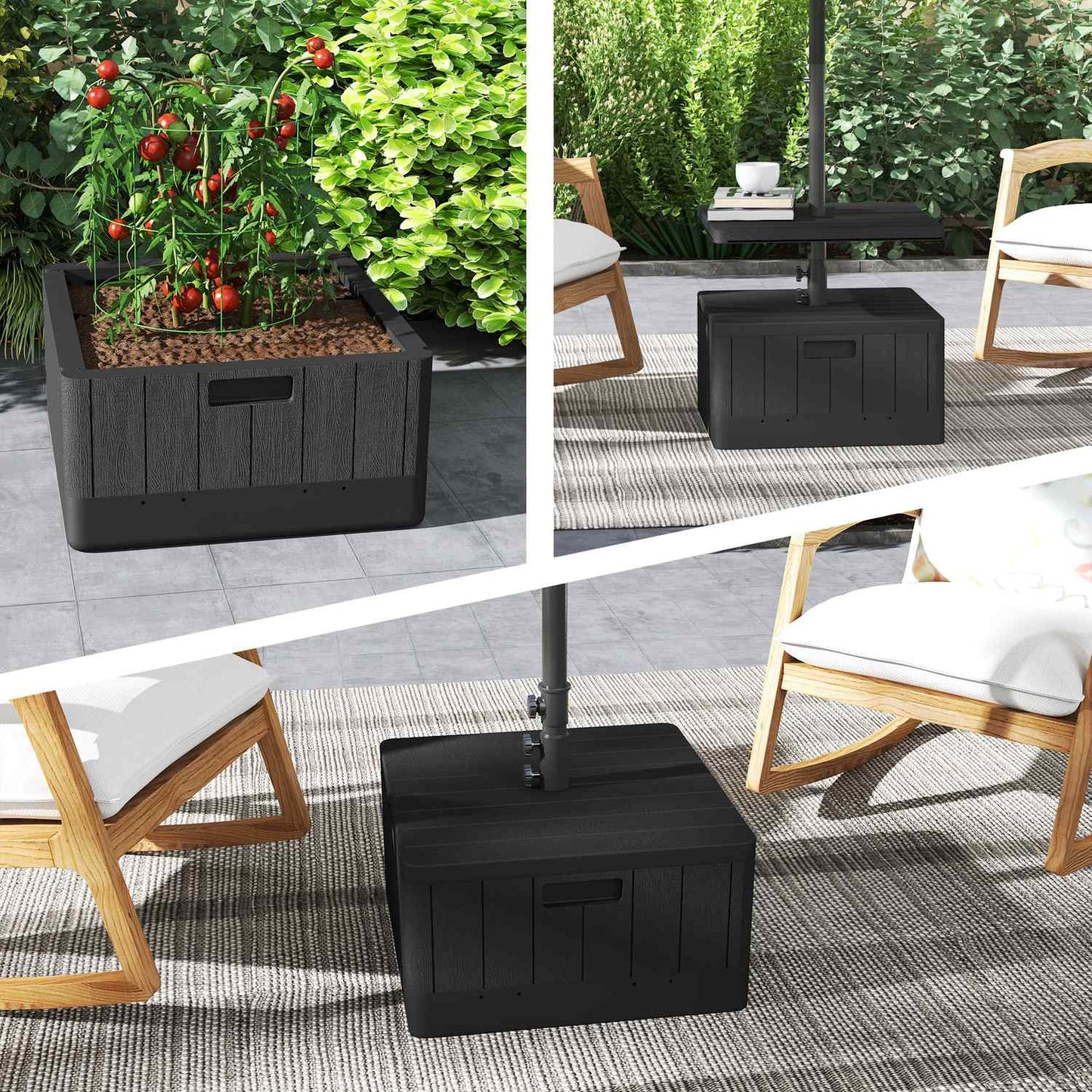 3-in-1 parasol stand 80 kg, fillable and plantable, black