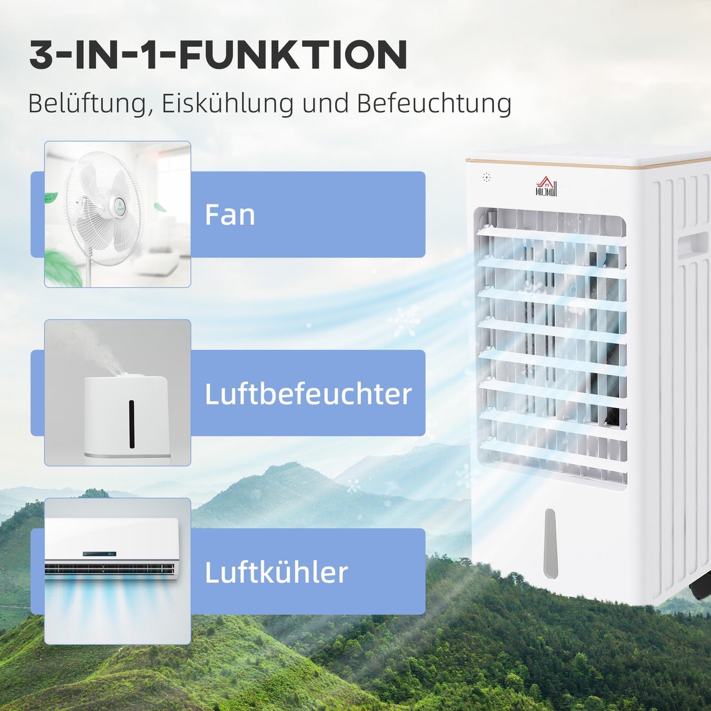 Portable Air Conditioner, 3 Modes, Timer, Wheels, White