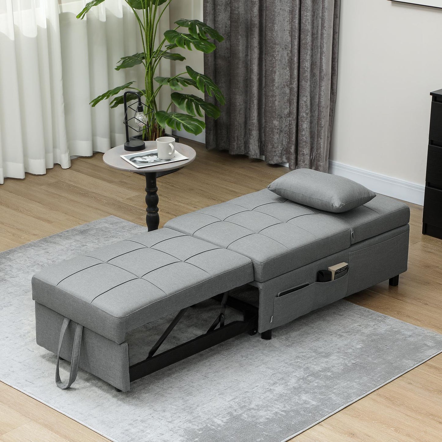 Light gray 3-in-1 sofa bed, adjustable, extendable design
