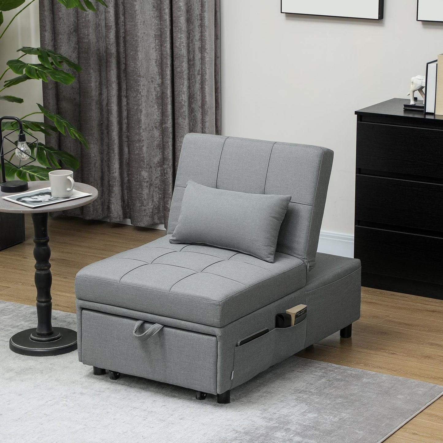 Light gray 3-in-1 sofa bed, adjustable, extendable design