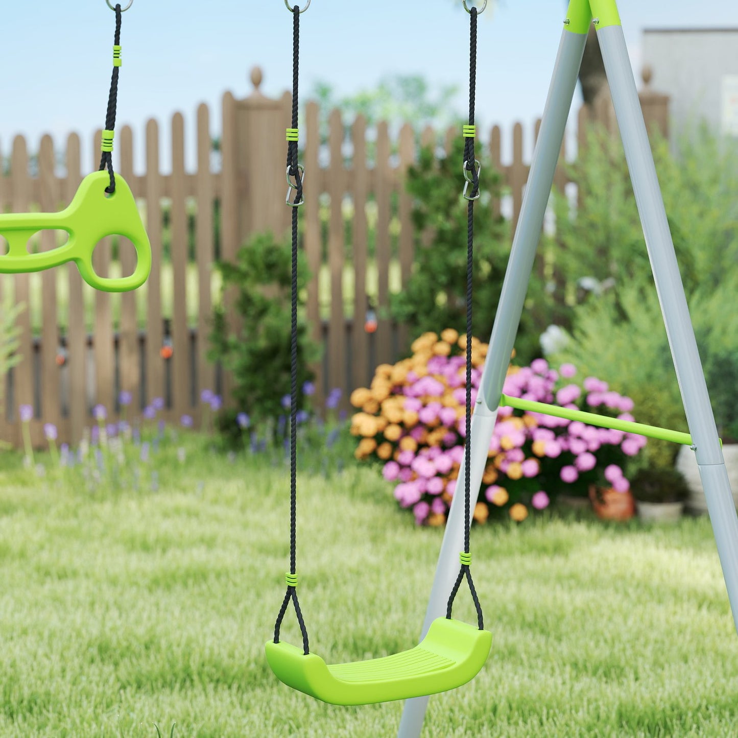 Outdoor swing set with tent, swing & rings - green