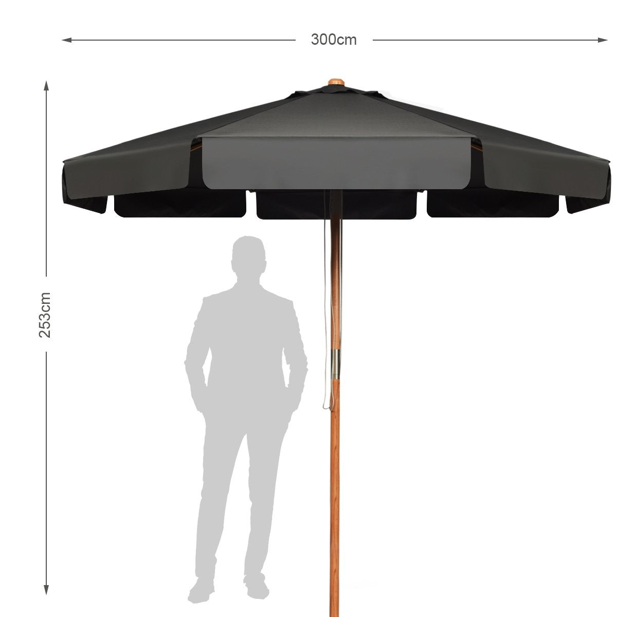 3m parasol with adjustable tilt angle, 8 crossbars & waterproof polyester fabric with UV protection, grey
