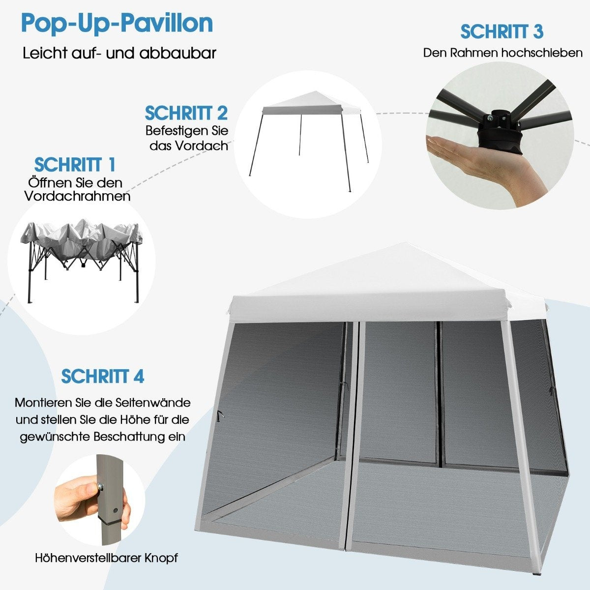 3m x 3m Large Canopy Party Tent with Slanted Legs White