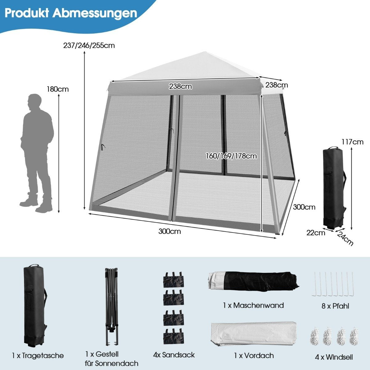 3m x 3m Large Canopy Tent Party Tent with Slanted Legs Grey