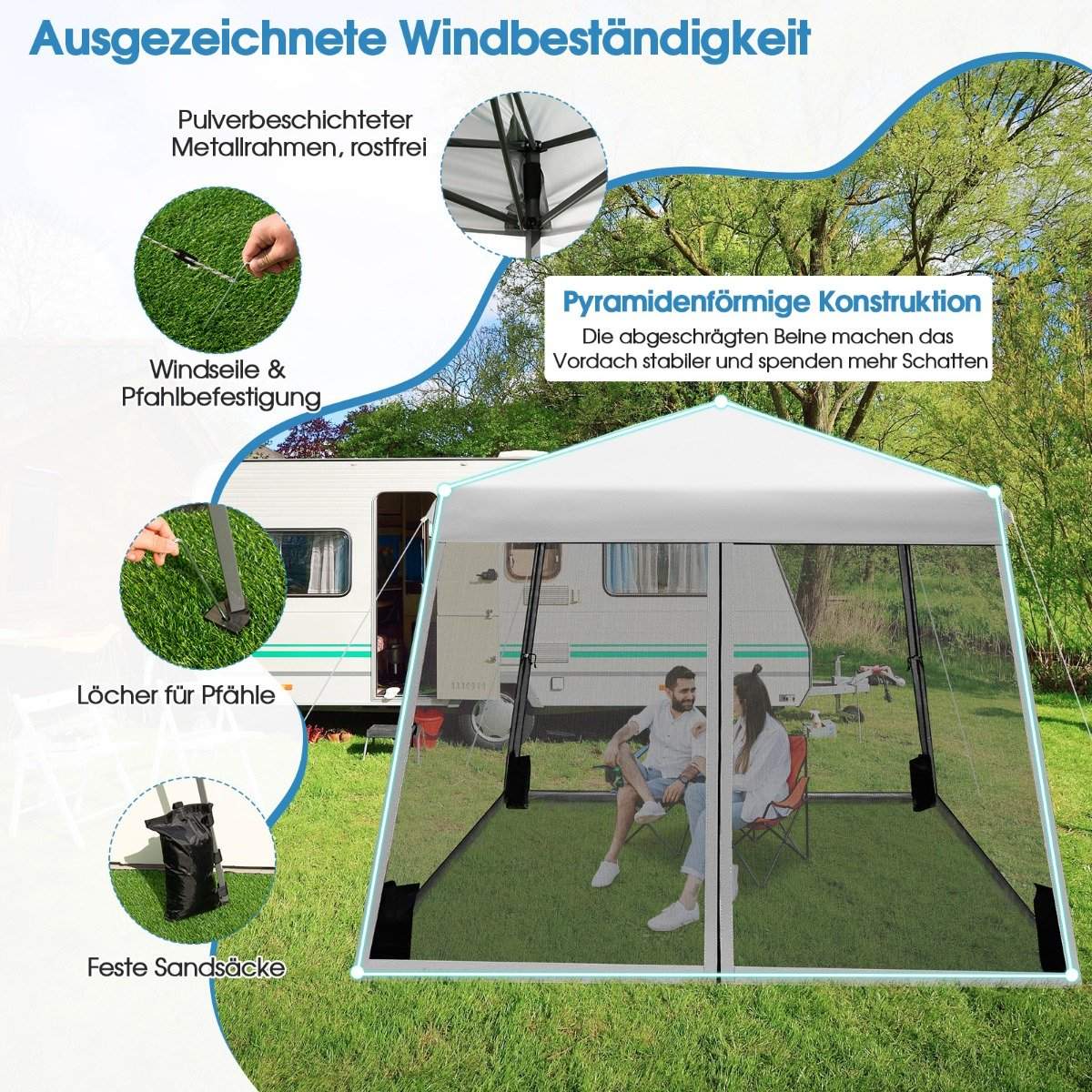 3m x 3m Large Canopy Tent Party Tent with Slanted Legs Grey