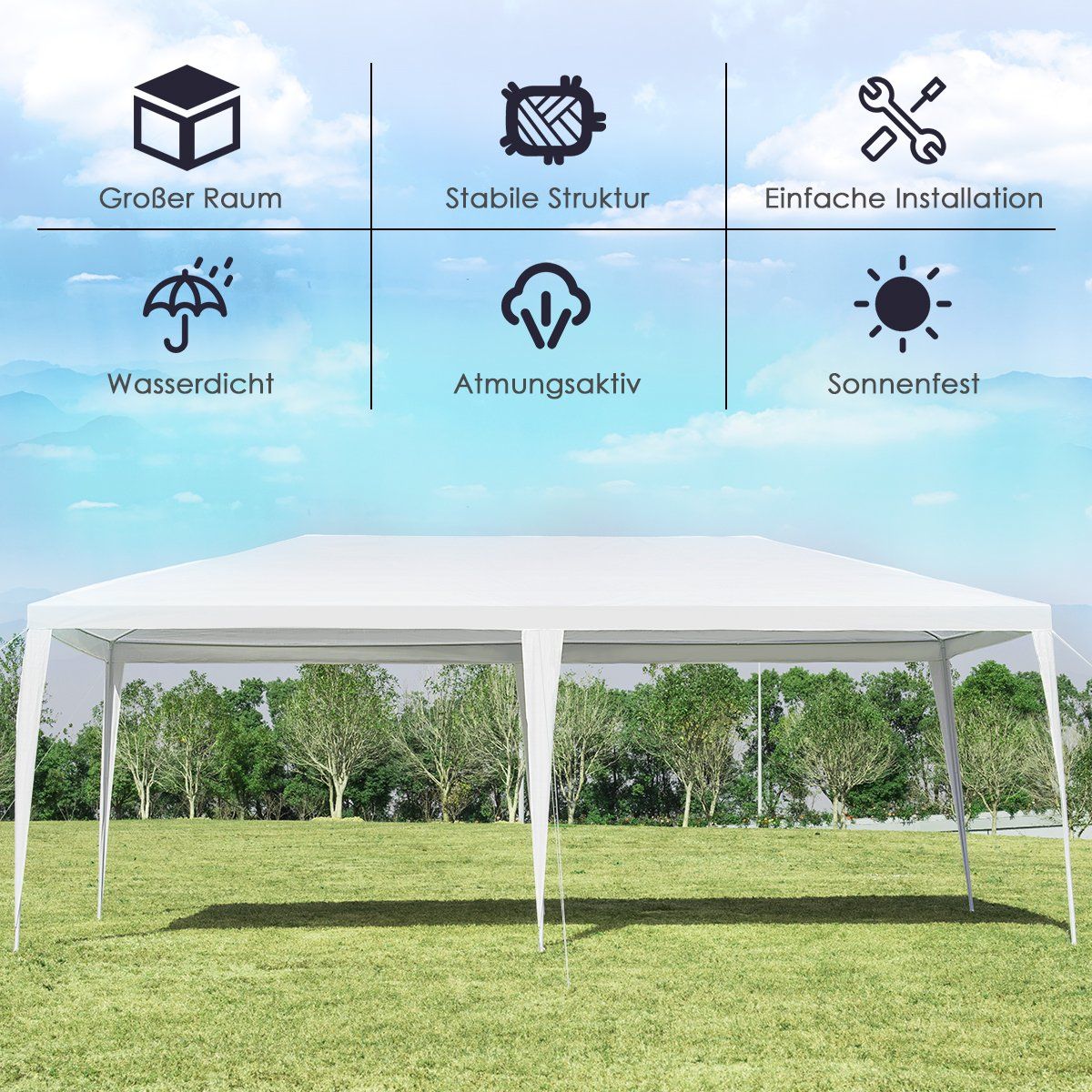 3m x 6m Party Tent Waterproof Beach Tent with Ropes White