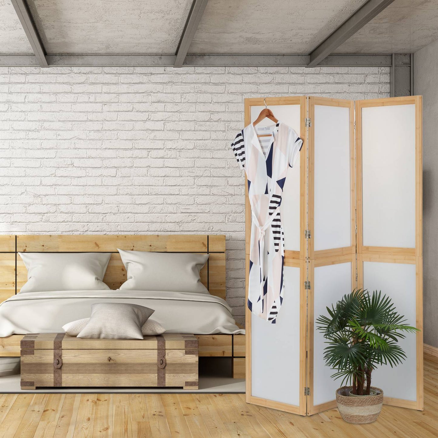 3-part screen with bamboo frame