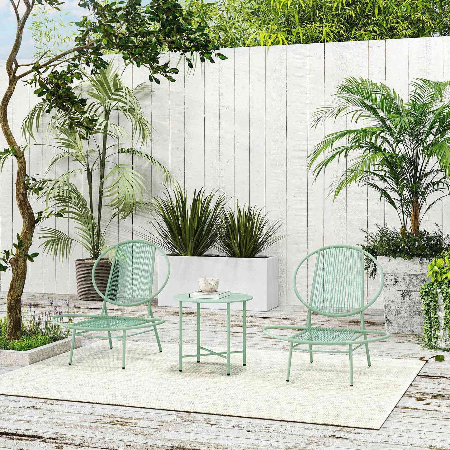 Green Steel Bistro Set - weatherproof, ergonomic chairs