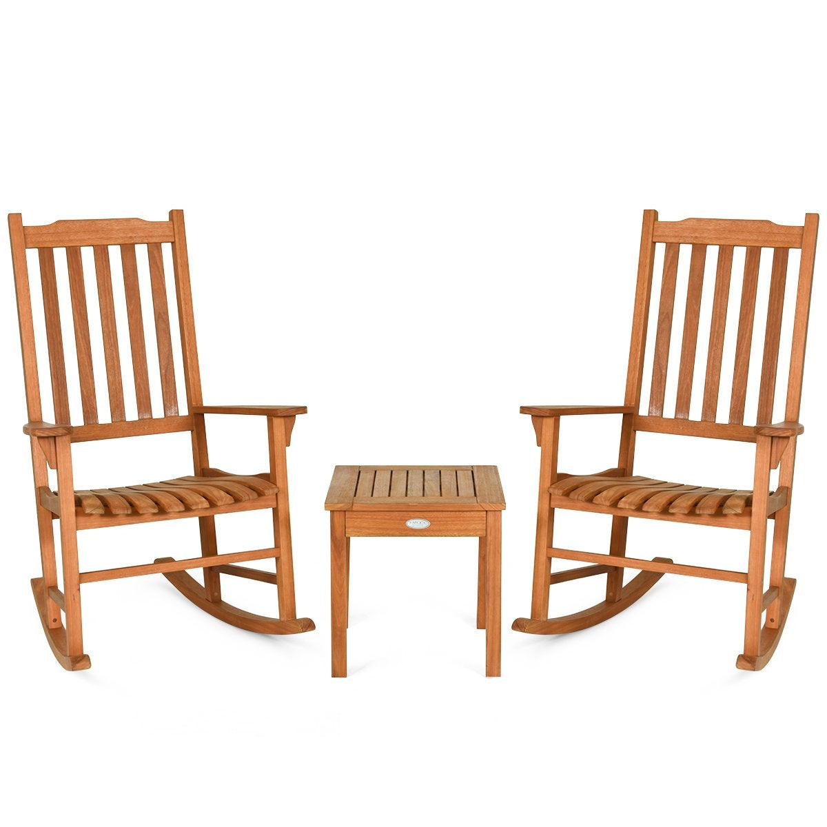 3-piece bistro set with rocking chairs made of natural eucalyptus wood