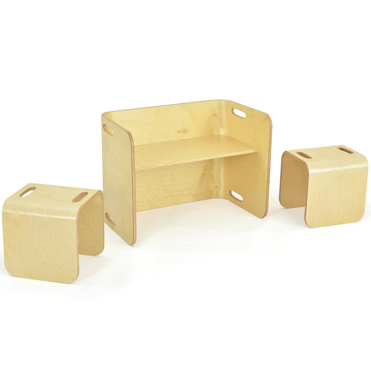 3-piece children's table chairs set children's seating group wooden children's furniture learning table natural