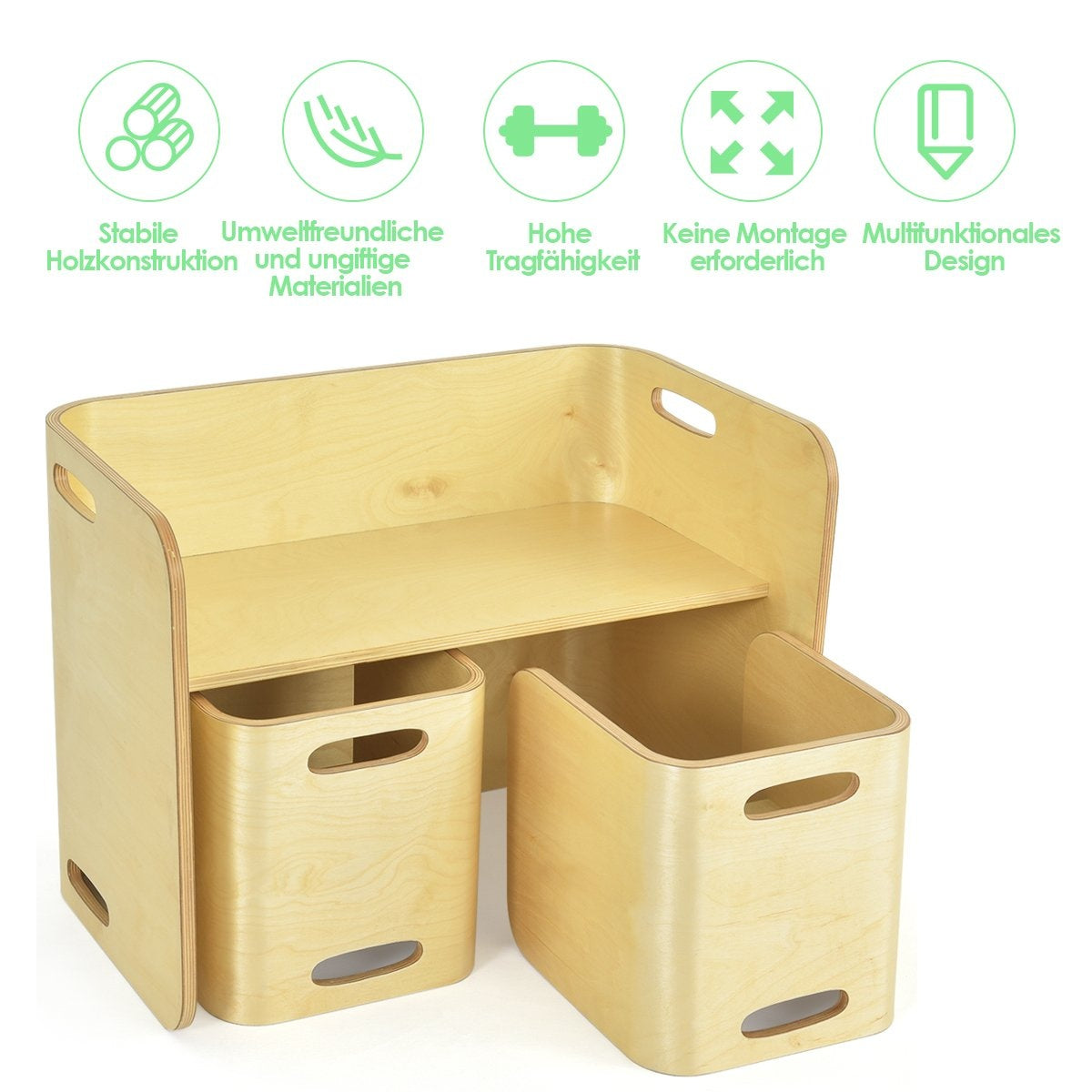 3-piece children's table chairs set children's seating group wooden children's furniture learning table natural