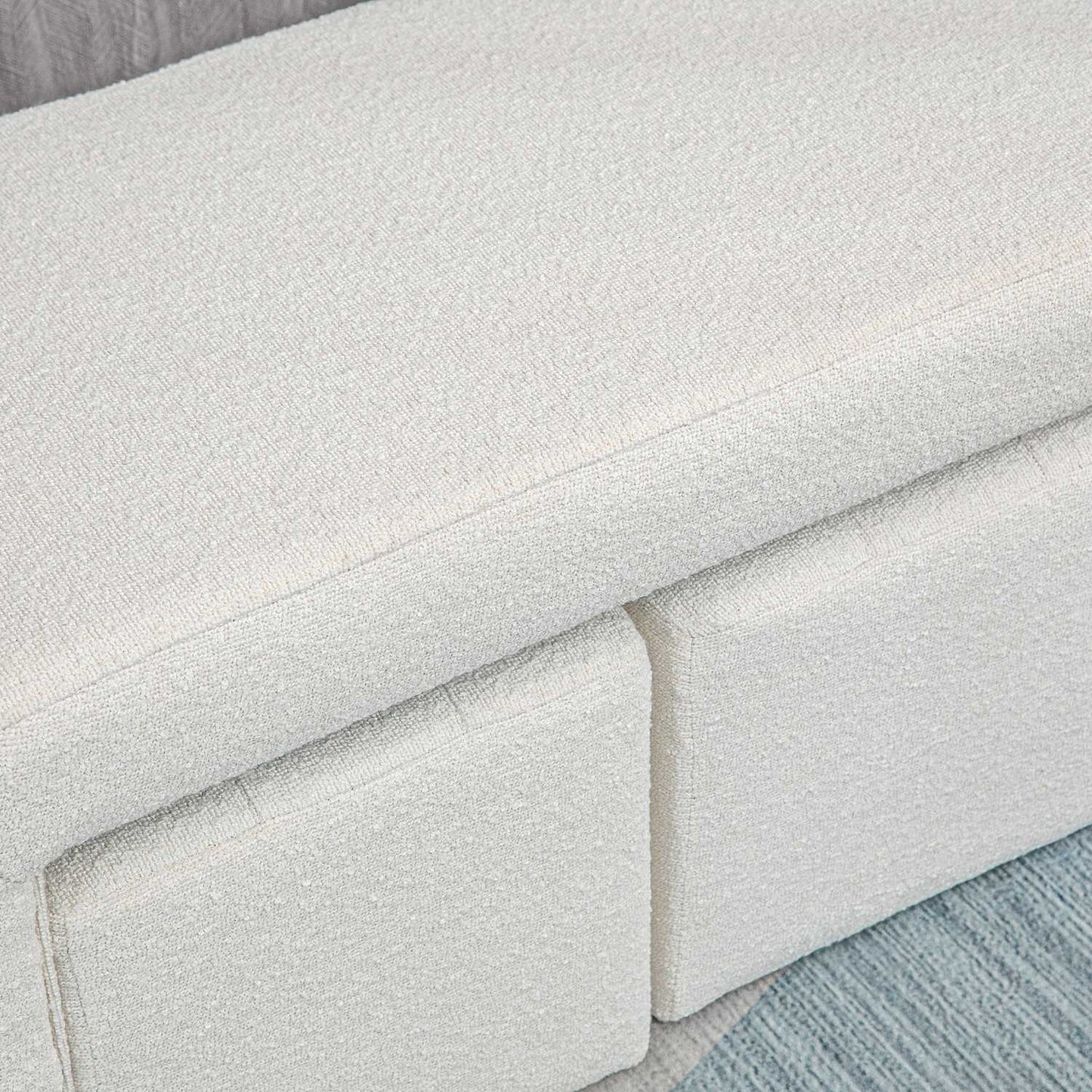 White upholstered 3-piece ottoman set for living room
