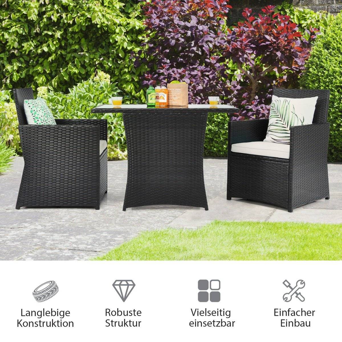3-piece patio dining set. Space-saving PE rattan bistro set with table top