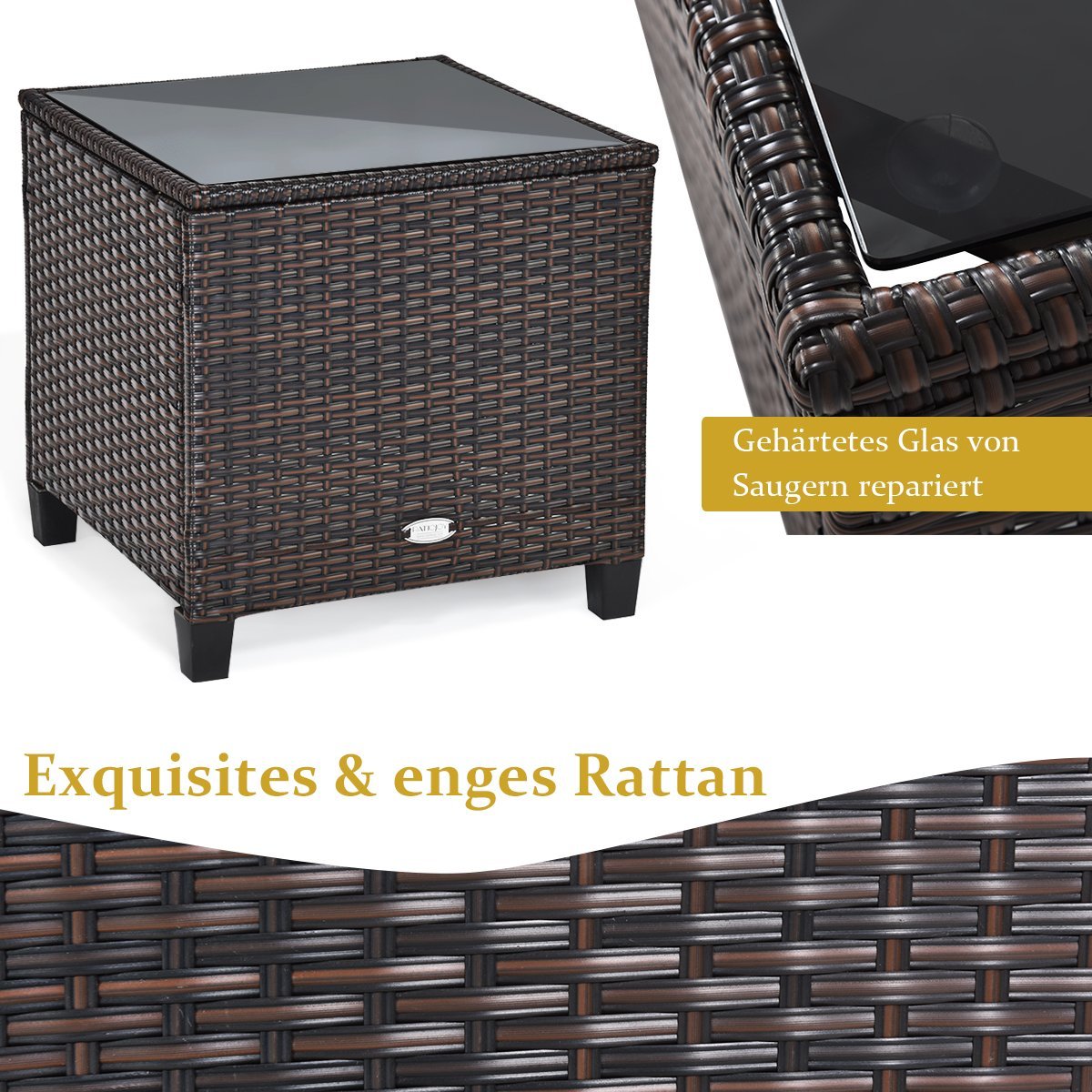 3-piece patio set outdoor rattan set garden furniture rattan with seat cushion & coffee table yellow + brown