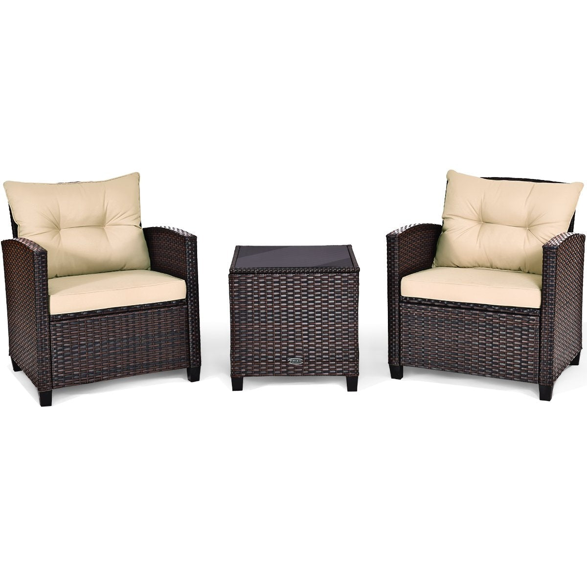 3-piece patio set outdoor rattan set garden furniture rattan with seat cushion & coffee table yellow + brown