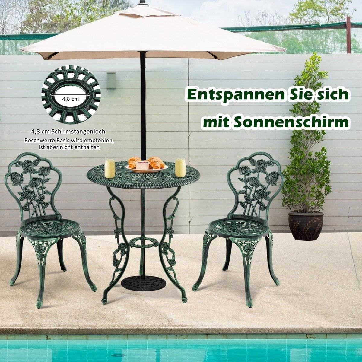 3 pieces Antique bistro set rose design seating group balcony set garden set with 2 chairs