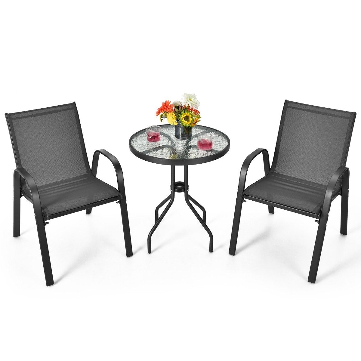 3 pieces Balcony furniture set bistro table with 2 stackable chairs balcony set garden set garden furniture