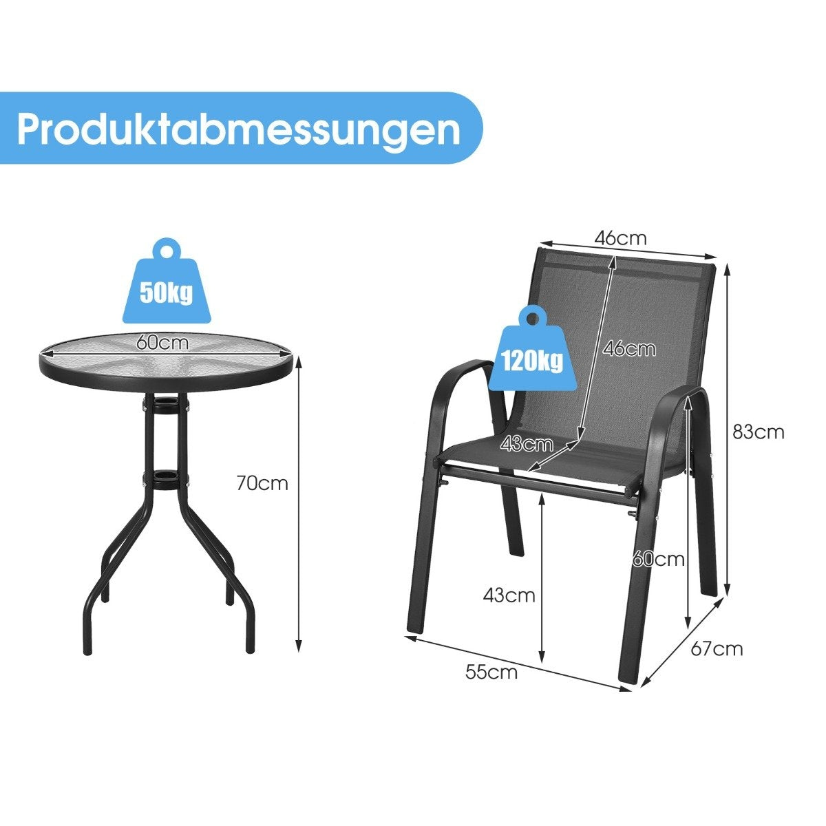 3 pieces Balcony furniture set bistro table with 2 stackable chairs balcony set garden set garden furniture