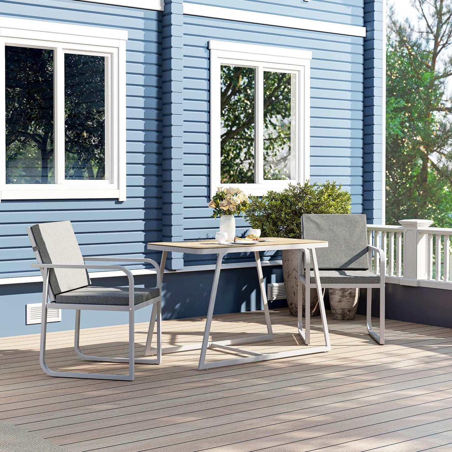 Light gray 3-piece dining room set - table and chairs for 2