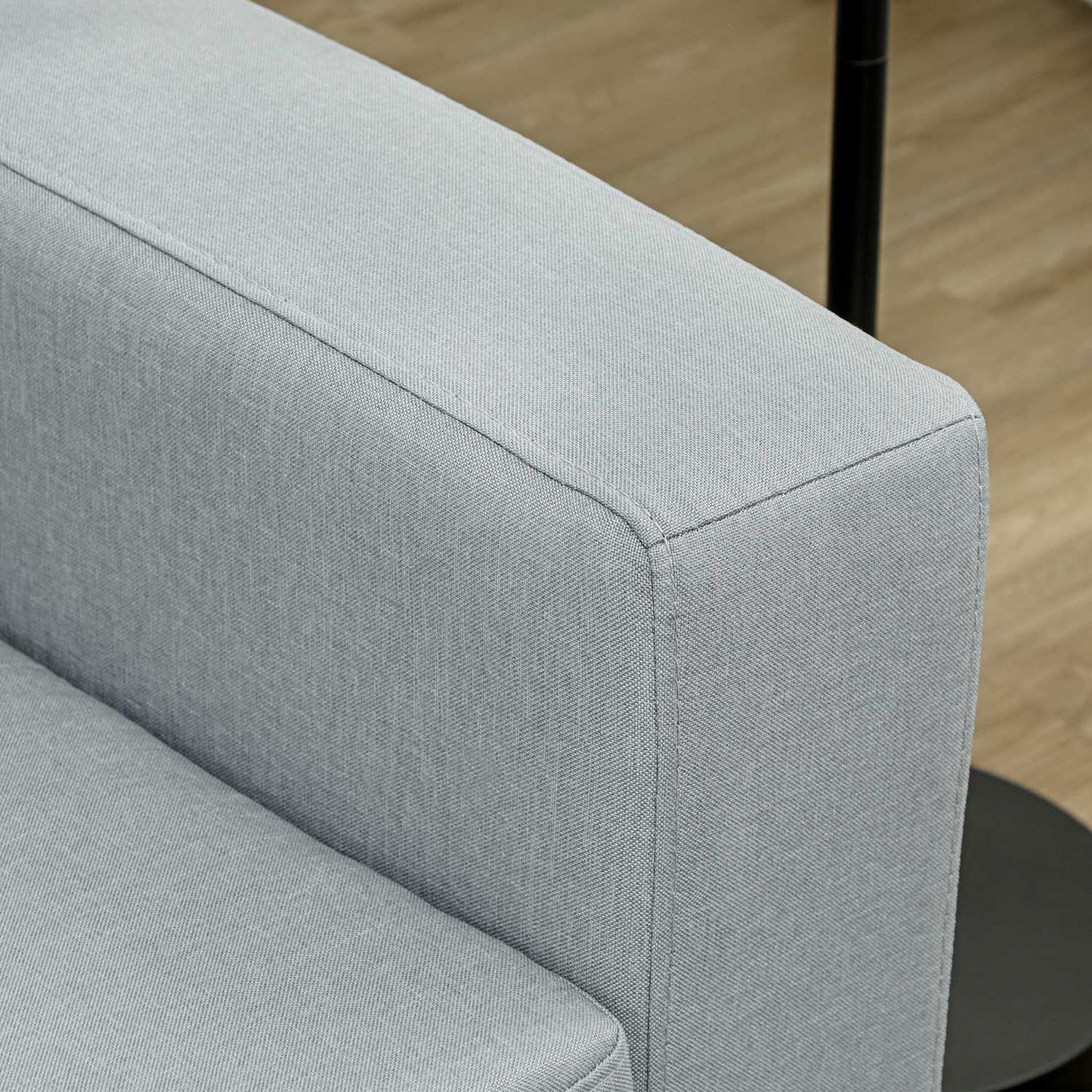 3-seater sofa, couch with solid wood frame, metal legs, simple design, light grey