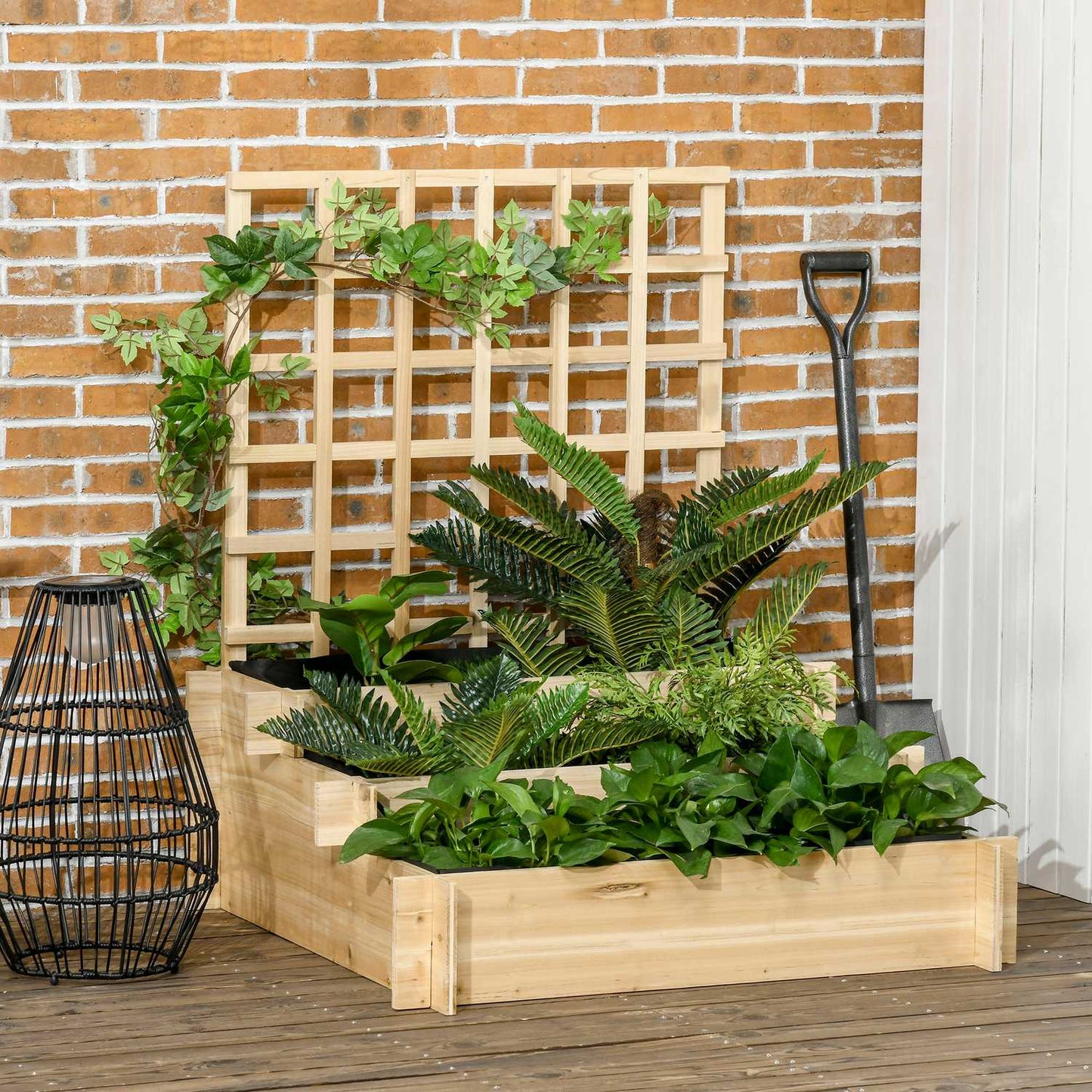Raised wooden planter box with trellis - 95 x 95 x 110 cm