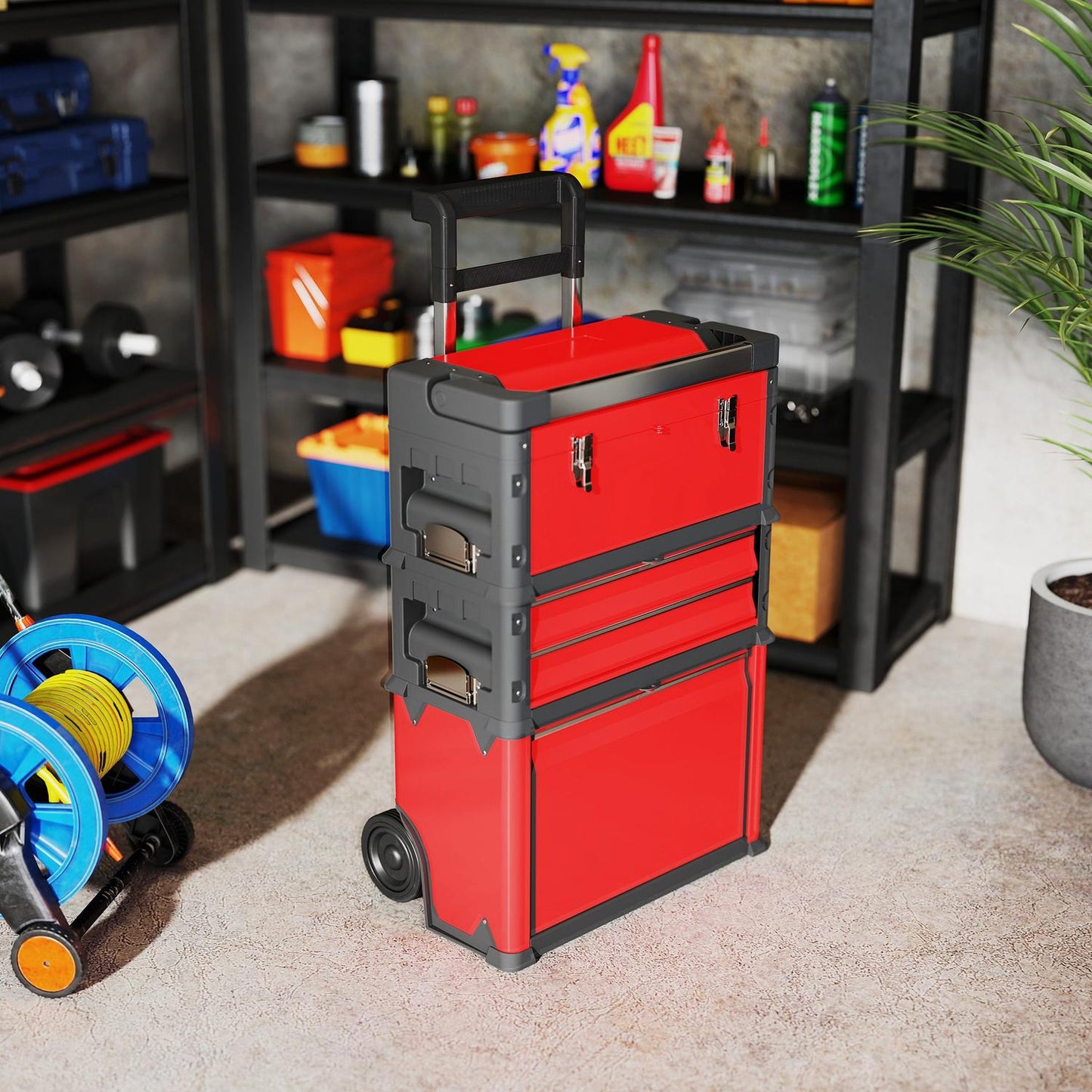 3-Tier Toolbox Set with Wheels, Steel & Plastic